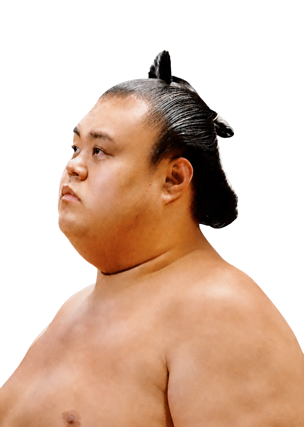 Hidenoumi wearing his traditional topknot